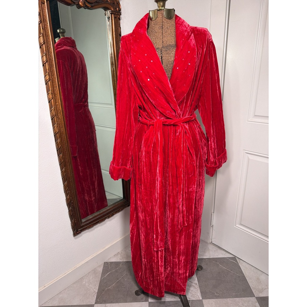 Cabernet Sleepwear Silk Blend Crushed Velvet Robe Red Wild Cherry Large NWT